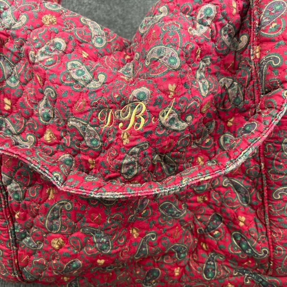 Paisley Quilted Duffle Bag Equestrian Western Preppy Large Red Blue Monogrammed - Picture 2 of 16